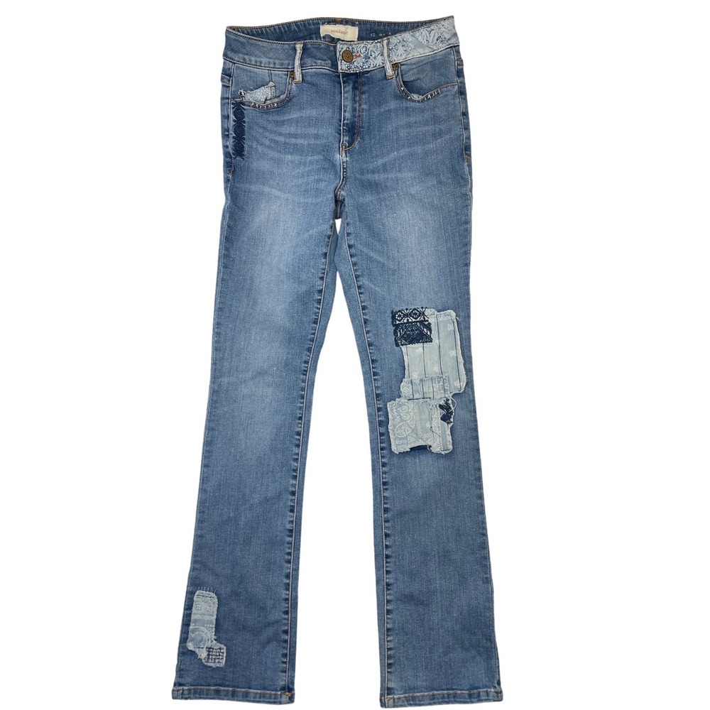 Sundance Patchwork Jeans Womens Sz 26 Bootcut Embellished Denim Medium Wash Boho
